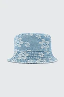 Ardene Floral Denim Bucket Hat in Medium Blue | 100% Cotton