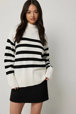Ardene Long Mock Neck Sweater in White | Size Large | Polyester/Nylon/Viscose