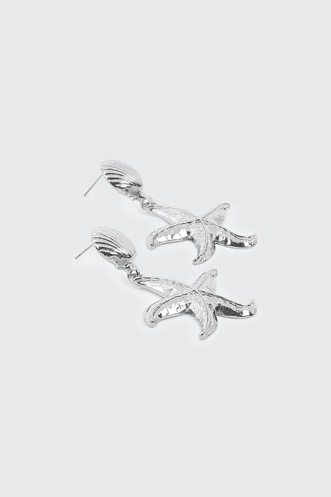 Ardene Starfish & Seashell Earrings in Silver | Stainless Steel