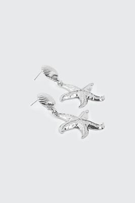 Ardene Starfish & Seashell Earrings in Silver | Stainless Steel