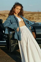 Ardene Poplin Maxi Skirt with Slit in White | Size | 100% Cotton