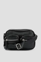 Ardene Multi Pocket Crossbody Bag in Black | Faux Leather/Polyester