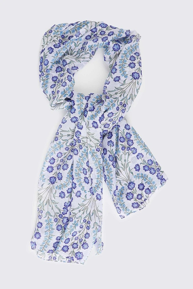Ardene Floral Lightweight Scarf in Light Blue | Polyester