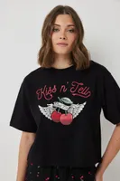 Ardene Graphic Boxy PJ Tee in Black | Size Small | Cotton | Eco-Conscious | 100% Recycled