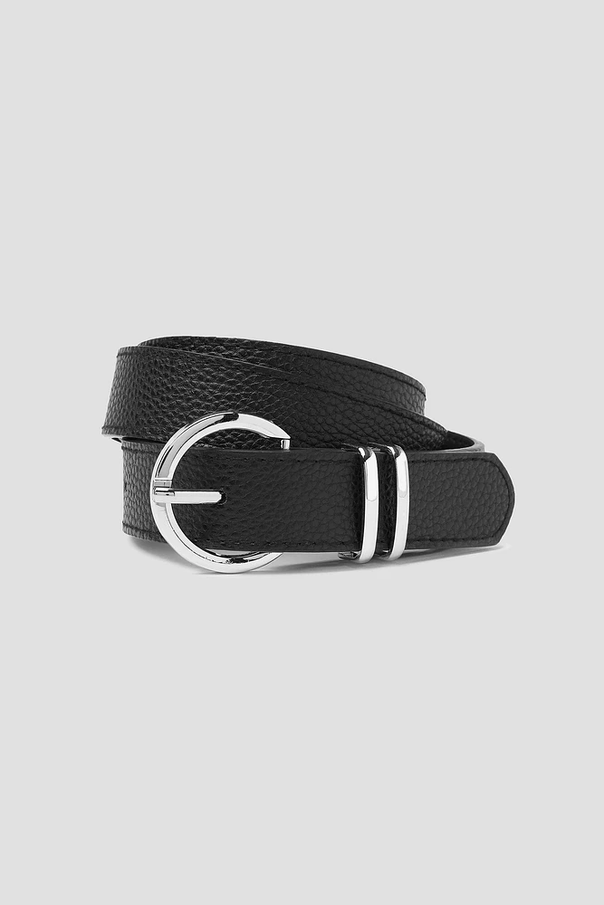 Ardene Round Buckle Belt in Black | Size | Faux Leather