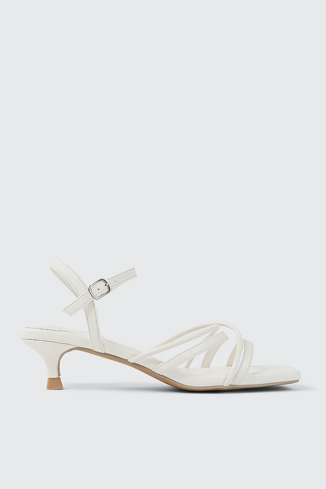Ardene Kitten Heel Strappy Sandals in White | Size | Faux Leather