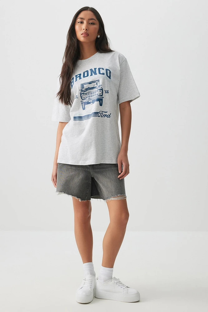 Ardene Oversized Bronco T-Shirt in Light Grey | Size Large | Cotton