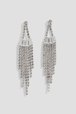 Ardene Rhinestone Chandelier Earrings in Silver | Stainless Steel
