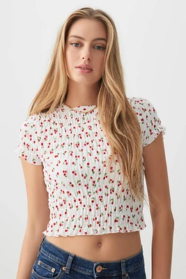 Ardene Smocked Printed T-Shirt in | Size | Polyester/Elastane