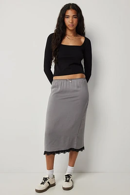 Ardene Lace Trim Slip Skirt in Grey | Size XS | Polyester
