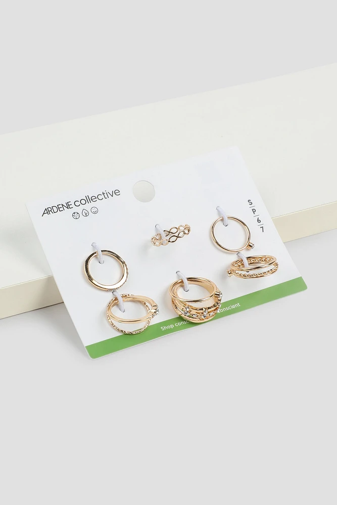 Ardene 9-Pack Assorted Rings with Stones in Gold | Size Small | Eco-Conscious