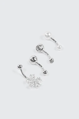 Ardene 4-Pack Daisy & Pearl Navel Piercings in Silver