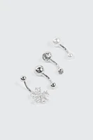 Ardene 4-Pack Daisy & Pearl Navel Piercings in Silver