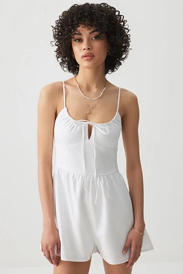 Ardene Linen Blend Milkmaid Romper in White | Size | Cotton/Viscose