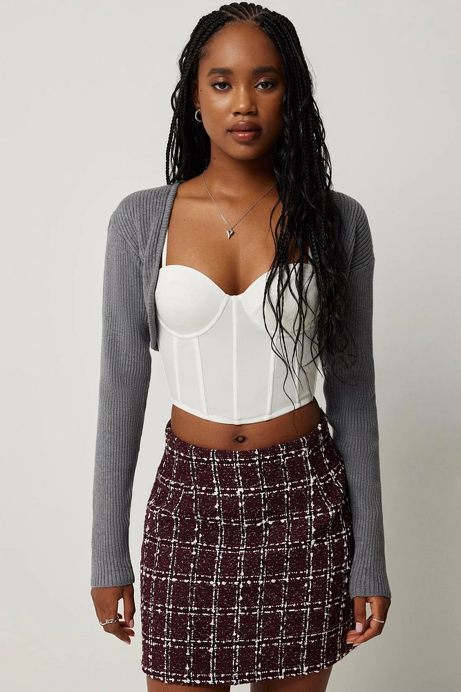 Ardene Ultra Crop Bolero in Grey | Size | Polyester/Nylon/Viscose