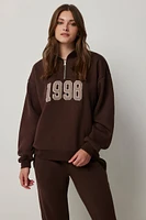 Ardene Half Zip Sweatshirt with Patch Detail in Brown | Size XL | Polyester/Cotton | Fleece-Lined