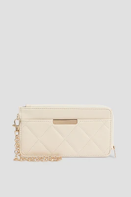 Ardene Quilted Faux Leather Cardholder in White | 100% Recycled Polyester/Faux Leather | Eco-Conscious