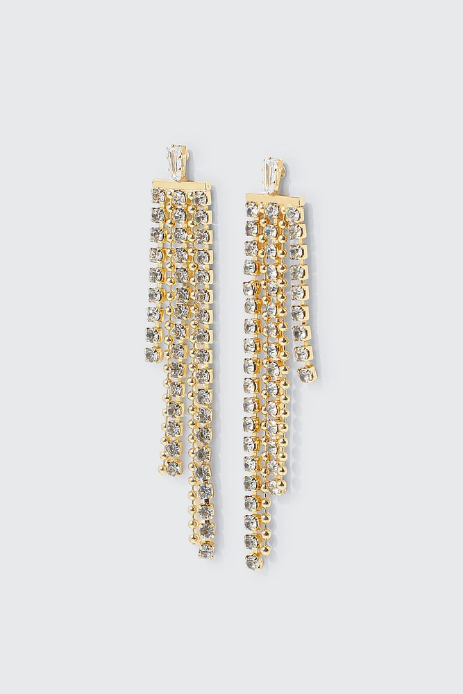Ardene Rhinestone Waterfall Earrings in Gold | Stainless Steel