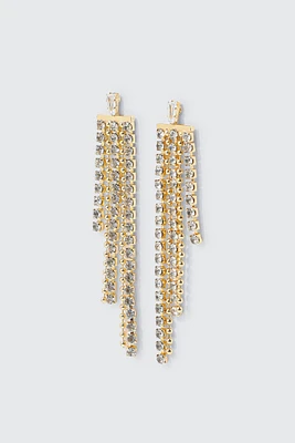 Ardene Rhinestone Waterfall Earrings in Gold | Stainless Steel