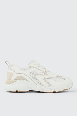 Ardene Retro Lace Up Sneakers in White | Size