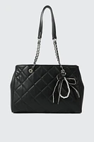 Ardene Topstitched Tote Bag with Charm in Black | 100% Recycled Polyester | Eco-Conscious