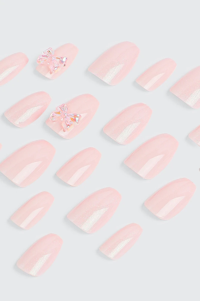 Ardene 20-Pack Pearl Finish Ballerina Fake Nails in Light Pink