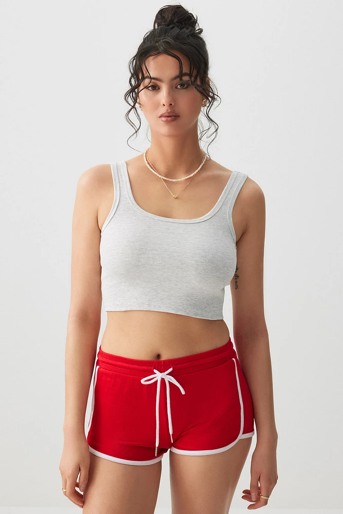 Ardene Dolphin Shorts with Contrast Piping in Red | Size | Polyester/Elastane