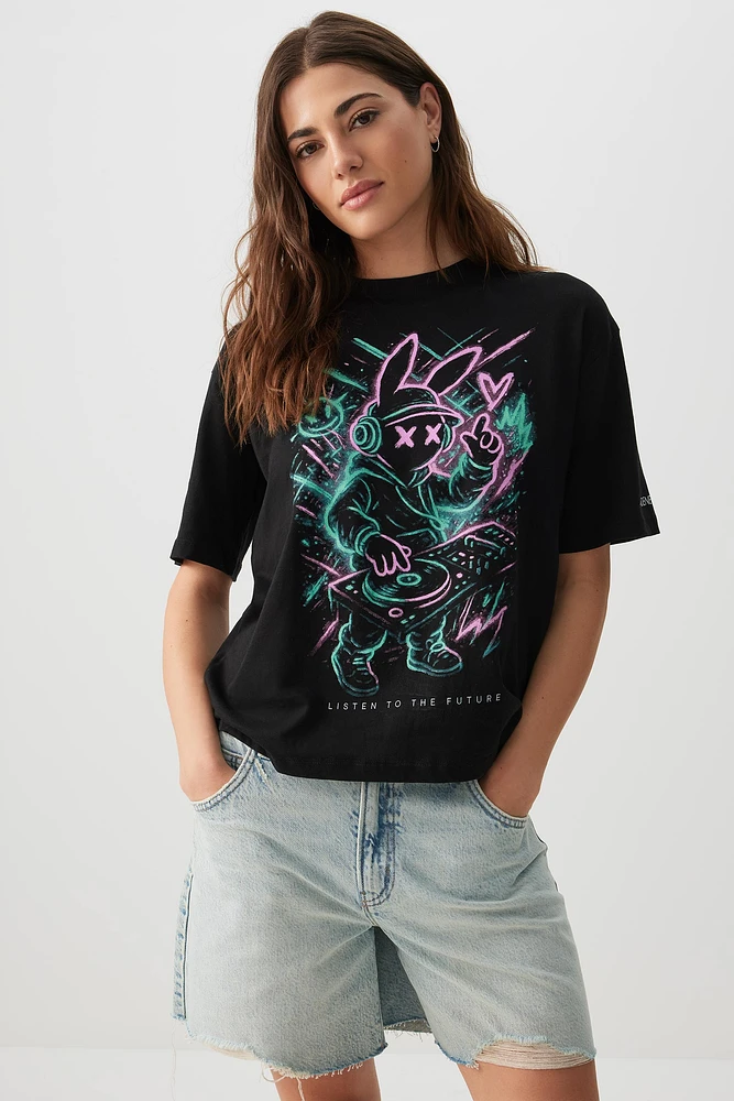 NXNE x Ardene Oversized Graphic T-Shirt in Black | Size Small | 100% Cotton