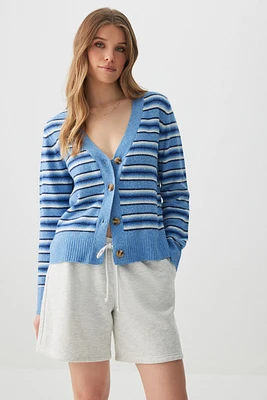 Ardene Striped Cardigan in Medium Blue | Size | Polyester/Nylon/Spandex