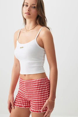 Ardene Printed Picot Trim Tank Top in White | Size | Polyester/Cotton/Elastane