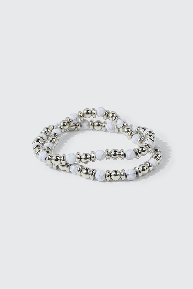 Ardene 2-Pack Marble Stone Bracelets in Silver