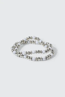 Ardene 2-Pack Marble Stone Bracelets in Silver