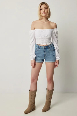 Ardene Mom Denim Shorts in Medium Blue | Size | 100% Cotton