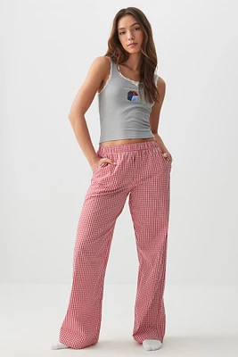 Ardene Loose Poplin PJ Pants in Red | Size Medium | 100% Cotton