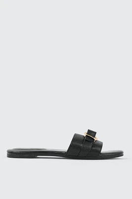 Ardene Flat Sandals with Buckle Detail in | Size | Faux Leather | Eco-Conscious