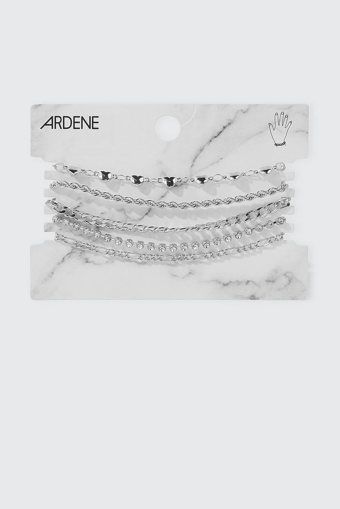Ardene 5-Pack Mix Chain Bracelets in Silver
