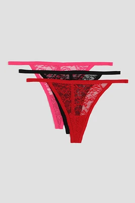 Ardene 3-Pack Lace Thongs | Size XS | Nylon/Elastane