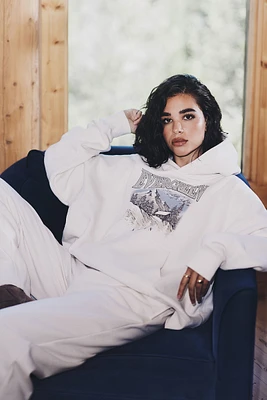 Ardene Oversized Destination Hoodie in White | Size Large | Polyester/Cotton | Fleece-Lined
