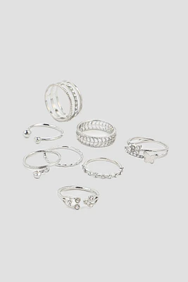 Ardene 10-Pack Stone Thin Rings in Silver | Size