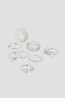 Ardene 10-Pack Stone Thin Rings in Silver | Size