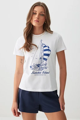 Ardene Classic Graphic T-Shirt in Dark Blue | Size | Cotton | Eco-Conscious