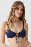 Ardene Tie Front Triangle Bikini Top in Dark Blue | Size | Polyester/Nylon/Spandex | Microfiber