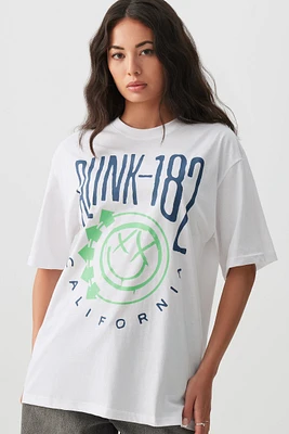 Ardene Oversized Blink-182 T-Shirt in White | Size | 100% Cotton