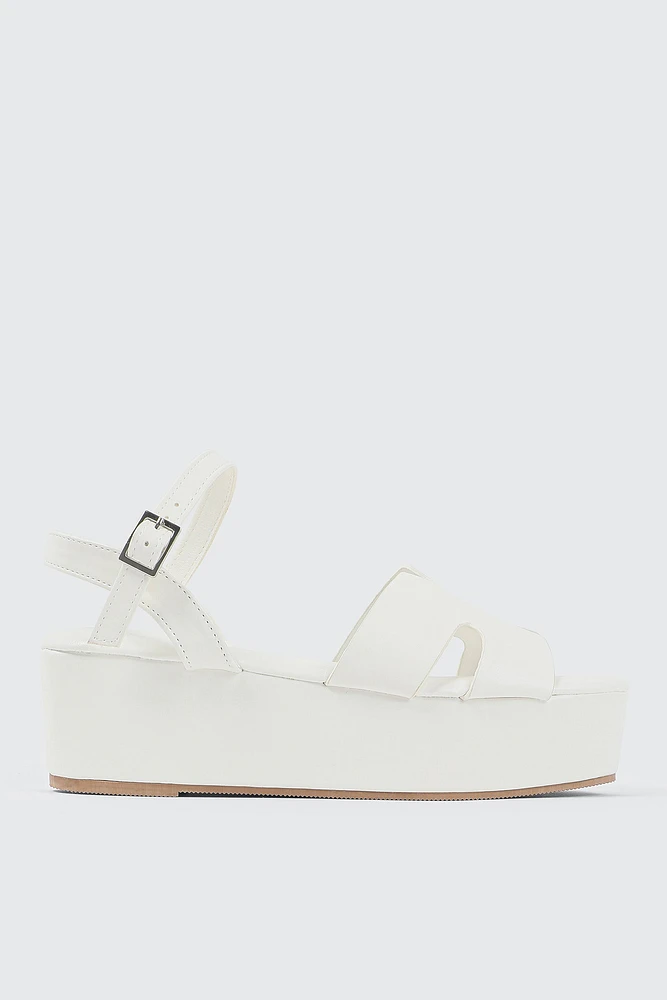 Ardene Platform H Strap Sandals in White | Size | Eco-Conscious