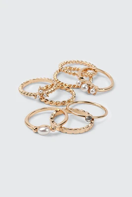 Ardene 8-Pack Mini Pearl Rings in Gold | Size Small