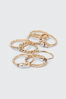 Ardene 8-Pack Mini Pearl Rings in Gold | Size Small