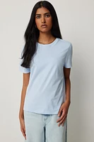 Ardene Basic Relaxed T-Shirt in Light Blue | Size XS | Cotton/Elastane | Eco-Conscious