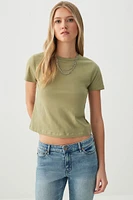 Ardene Effortless Everyday T-Shirt in Khaki | Size XS | Cotton/Elastane | Eco-Conscious