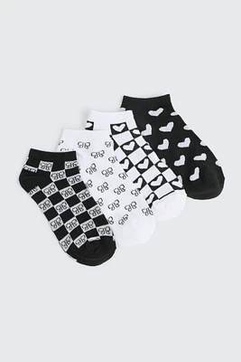 Ardene 4-Pack Printed Ankle Socks in Black | Polyester/Spandex