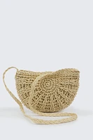 Ardene Half Moon Straw Crossbody Bag in Beige | 100% Recycled Polyester | Eco-Conscious